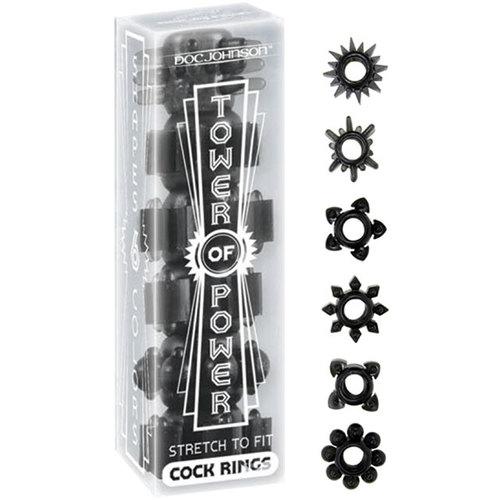 Tower Of Power 6 Cock Rings (Black)