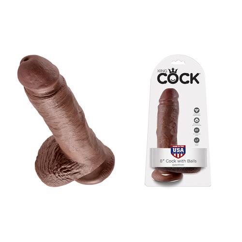 King Cock - 8in Cock W/ Balls Brown