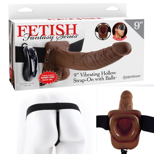 FF 9in Vib Hollow Strap-On w/Balls Brown
