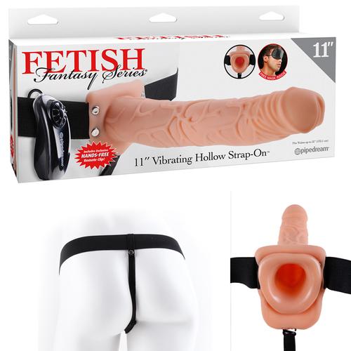 FF 11in Vibrating Hollow Strap-On Flesh