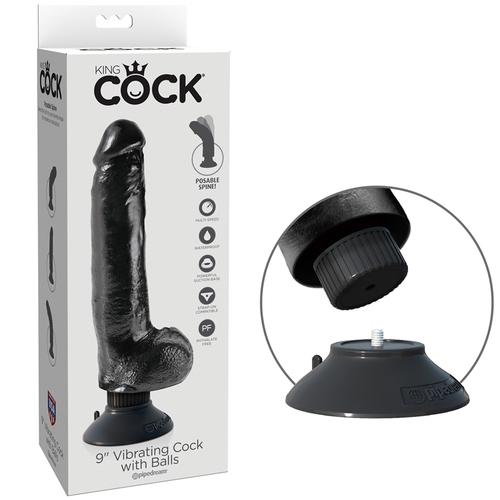 King Cock 9in Vibrating Cock W/Balls Blk