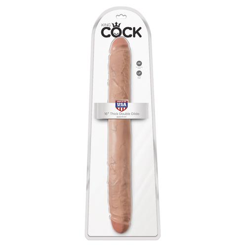 King Cock 16in Thick Double Dildo - Tan