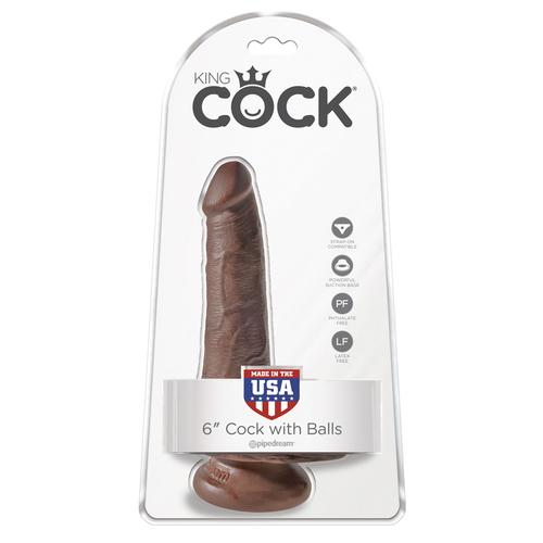 King Cock 6in Cock with Balls - Brown