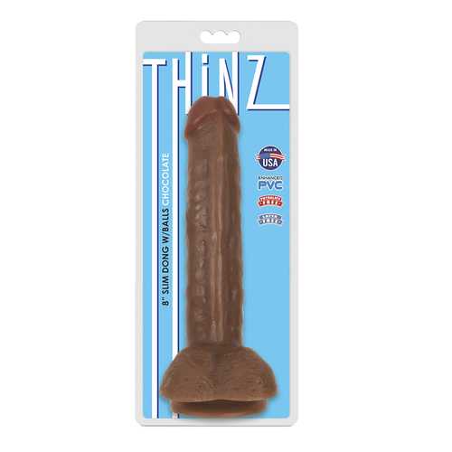 Thinz 8in Slim Dong w/Balls Chocolate