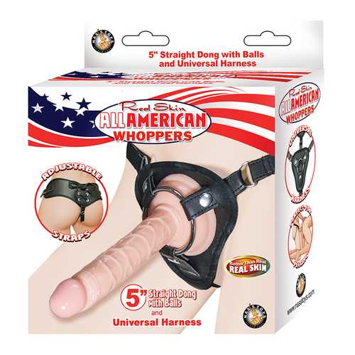 All Amer Whopper 5in Dong&Harness Flesh