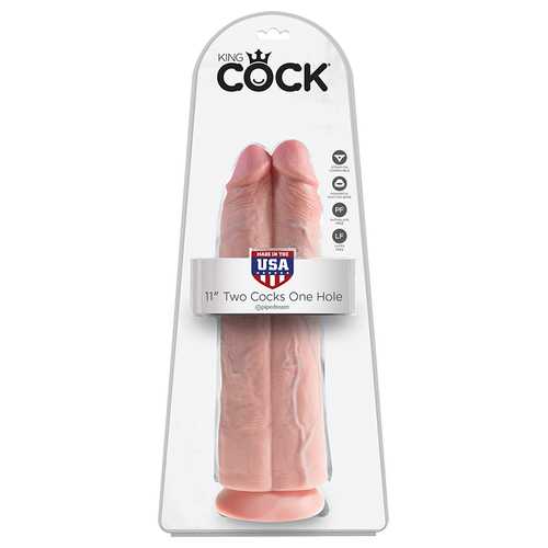 King Cock 11in Two Cocks One Hole Flesh