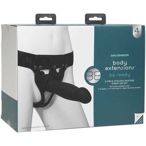 Body Ext Hollow Strap-On 4pc Set Blk
