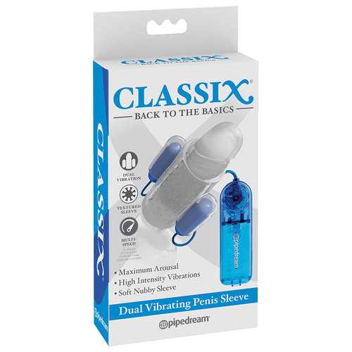 Classix Dual Vib Penis Sleeve Blue&Clear