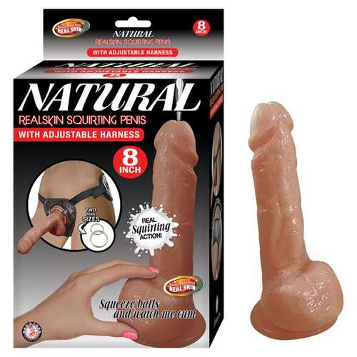 Natural Reakskin Squirt Penis W/Harn 8"