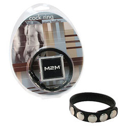 M2M Leather Cock Ring - 5 Snaps (Black)