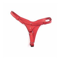 Leather Female Dildo Harness - RED