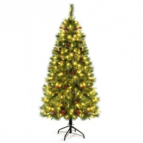 5 Feet Pre-lit Artificial Hinged Christmas Tree with LED Lights-5 ft