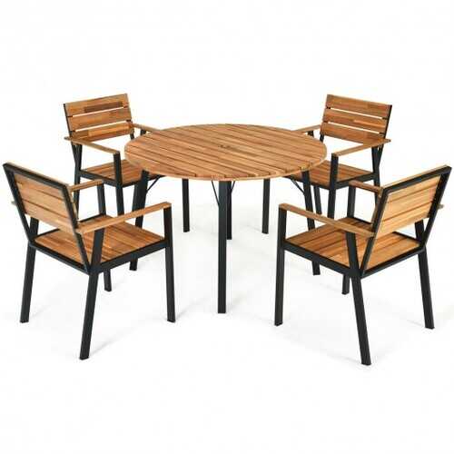 5 Pcs Patio Dining Chair Set Umbrella Hole 5 Pcs Patio Dining Chair Set Umbrella Hole, Patio Table Sets With Umbrella Hole