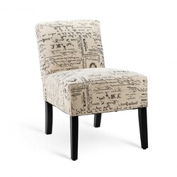 Armless Letter Print Fabric Chair with Solid Wood Legs