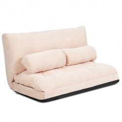 6-Position Adjustable Sleeper Lounge Couch with 2 Pillows-Beige