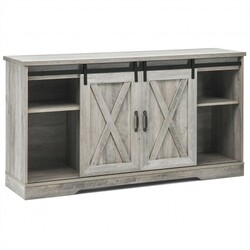 59" TV Stand with Adjustable Shelf and Sliding Barn Door Cabinet-Gray
