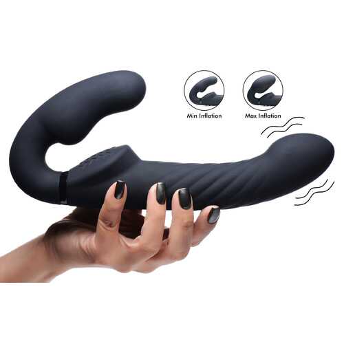 Ergo-Fit Twist Inflatable Vibrating Silicone Strapless Strap-on - Black