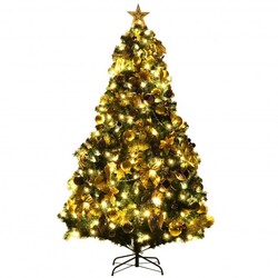 Category: Dropship Seasonal, SKU #CM23184US, Title: Pre-Lit Artificial Christmas Tree wIth Ornaments and Lights - Color: Green - Size: 7.5 ft