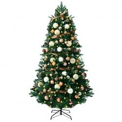 Category: Dropship Seasonal, SKU #CM23188US, Title: Artificial Christmas Tree with Ornaments and Pre-Lit Lights - Color: Green - Size: 7.5 ft