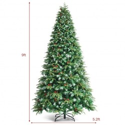 Category: Dropship Seasonal, SKU #CM23603US, Title: Pre-Lit Snowy Christmas Hinged Tree with Multi-Color Lights-9' - Color: Green - Size: 9 ft