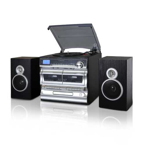 Trexonic 3-Speed Vinyl Turntable  Home Stereo System with CD Player, Double Cassette Player, Bluetooth, FM Radio &amp; USB/SD Recording