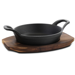 General Store Addlestone 2 Piece 7 Inch Pre-seasoned Oval Cast Iron Server with Burned Furwood Base