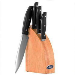 Oster Granger 5 Piece Stainless Steel Cutlery Knife Set with Half Moon Natural Wood Block