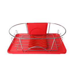 MegaChef 17 Inch Red and Silver Dish Rack with Detachable Utensil holder and a 6 Attachable Plate Positioner