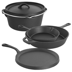 MegaChef Pre-Seasoned Cast Iron 5-Piece Kitchen Cookware Set, Pots and Pans