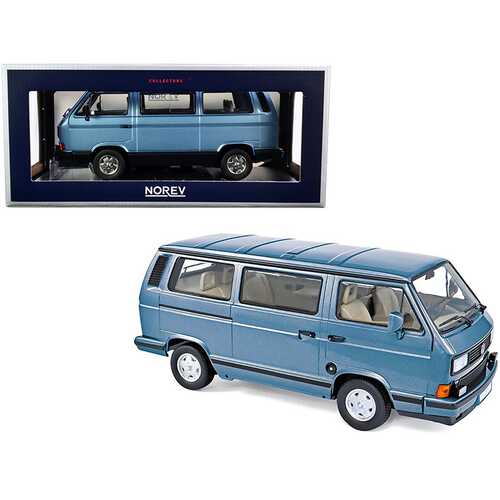 1990 Volkswagen Multivan Bus Light Blue Metallic 1/18 Diecast Model Car by Norev