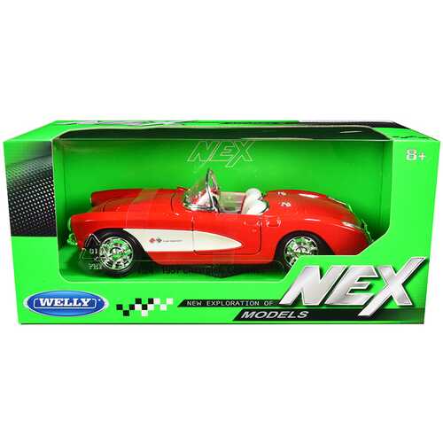 1957 Chevrolet Corvette Convertible Red and White with White Interior "NEX Models" 1/24 Diecast Model Car by Welly