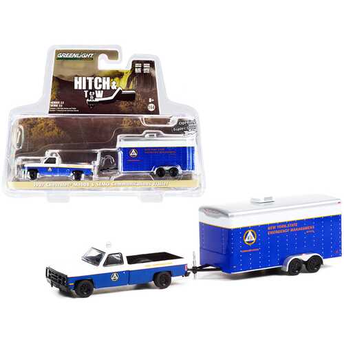 1987 Chevrolet M1008 Pickup Truck Blue and White with Communications Trailer (SEMO) "New York State Emergency Management Office" "Hitch & Tow" Series 22 1/64 Diecast Model Car by Greenlig