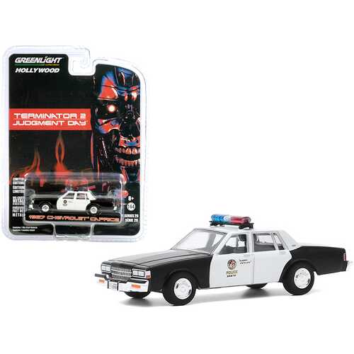 1987 Chevrolet Caprice "Metropolitan Police" Black and White "Terminator 2: Judgment Day" (1991) Movie "Hollywood Series" Release 29 1/64 Diecast Model Car by Greenlight