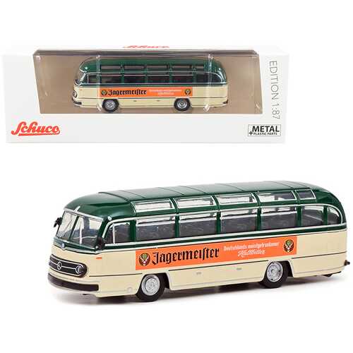 Mercedes Benz 0321 Bus "Jagermeister" Green and Cream 1/87 (HO) Diecast Model by Schuco