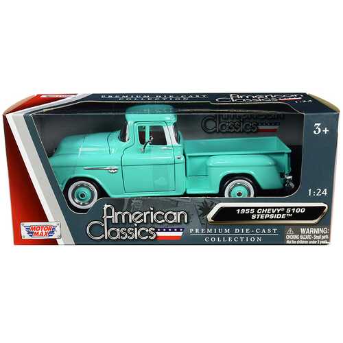 1955 Chevrolet 5100 Stepside Pickup Truck Turquoise with Whitewall Tires "American Classics" 1/24 Diecast Model Car by Motormax