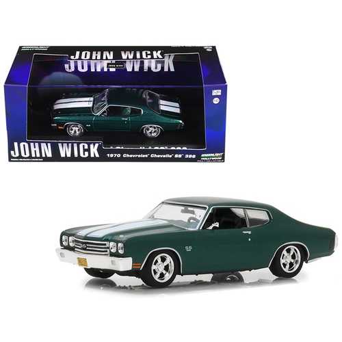 1970 Chevrolet Chevelle SS 396 Green with White Stripes "John Wick" (2014) Movie 1/43 Diecast Model Car by Greenlight
