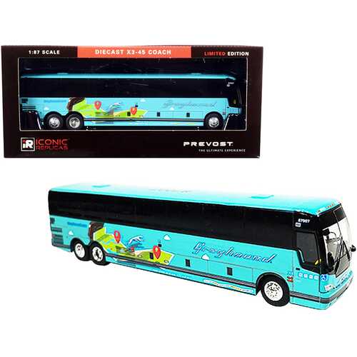 Prevost X3-45 Coach Bus "Dallas" "Greyhound Go Far" Turquoise 1/87 (HO) Diecast Model by Iconic Replicas