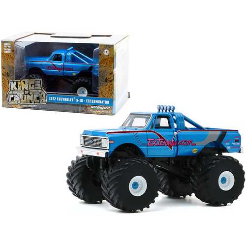 1972 Chevrolet K-10 Monster Truck with 66-Inch Tires "ExTerminator" Blue "Kings of Crunch" 1/43 Diecast Model Car by Greenlight