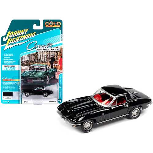 1965 Chevrolet Corvette Hardtop Tuxedo Black with Red Interior "Classic Gold Collection" Limited Edition to 3008 pieces Worldwide 1/64 Diecast Model Car by Johnny Lightning