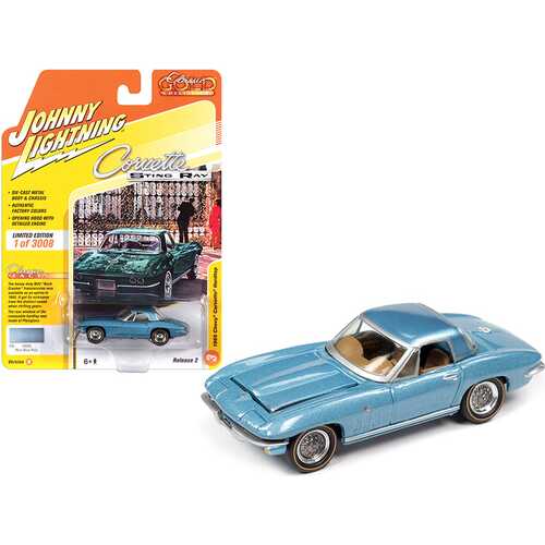 1965 Chevrolet Corvette Hardtop Mist Blue Metallic "Classic Gold Collection" Limited Edition to 3008 pieces Worldwide 1/64 Diecast Model Car by Johnny Lightning