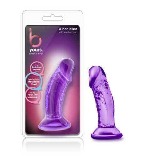 B YOURS SWEET N SMALL 4IN DILDO W/ SUCTION CUP PURPLE 