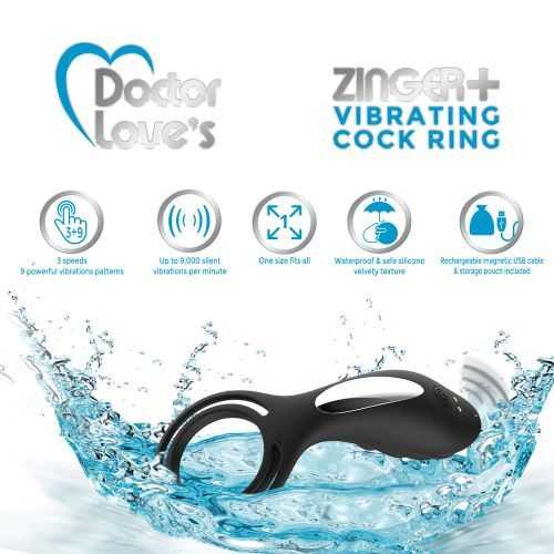 DOCTOR LOVE ZINGER+ VIBRATING RECHARGEABLE COCK RING BLACK 