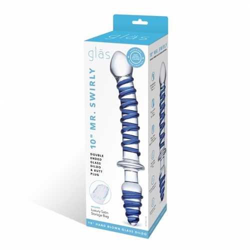GLAS 10 MR SWIRLY DOUBLE ENDED GLASS DILDO & BUTT PLUG "