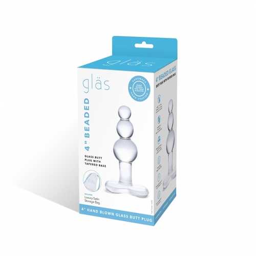 GLAS 4 BEADED GLASS BUTT PLUG W/ TAPERED BASE "