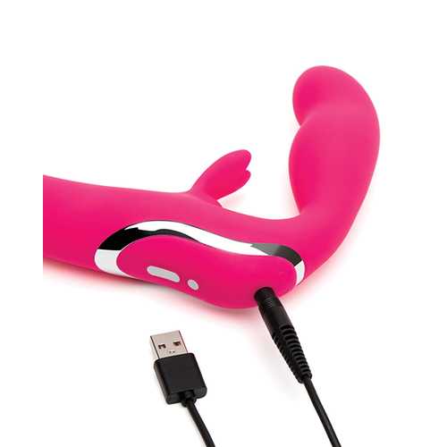 HAPPY RABBIT RECHARGEABLE PINK VIBRATING STRAPLESS STRAP ON 