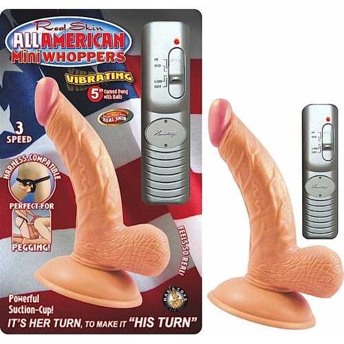 ALL AMERICAN MINI WHOPPERS 5IN CURVED DONG W/BALLS FLESH 