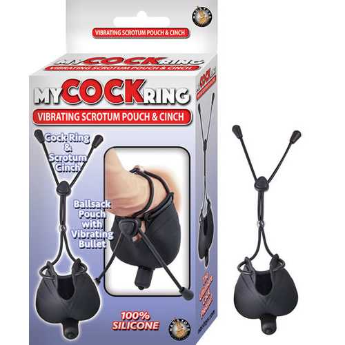 MY COCKRING VIBRATING SCROTUM POUCH & CINCH BLACK 