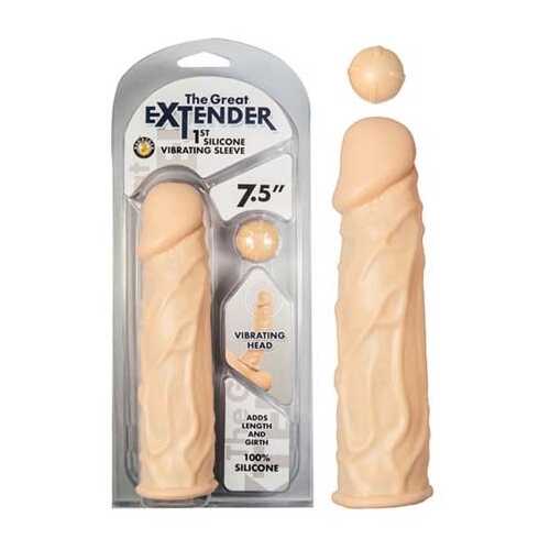 THE GREAT EXTENDER 1ST SILICONE VIBRATING SLEEVE 7.5 IN FLESH