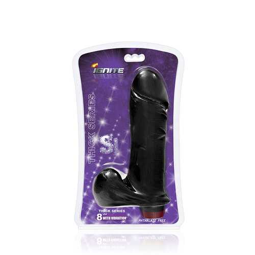 (WD) THICK COCK W/BALLS & VIBE BLACK 8IN 