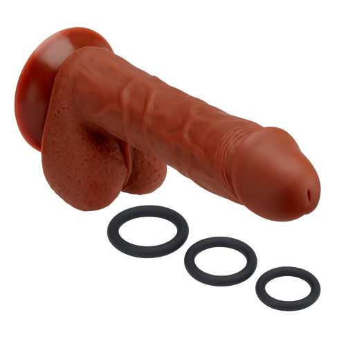 PRO SENSUAL PREMIUM SILICONE DONG W/ 3 C RINGS BROWN 7 "